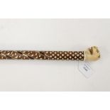 A 19th Century walking cane with carved ivory snarling Leopard head knop;