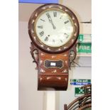 A late 19th Century rosewood drop dial wall clock with mother of pearl inlay