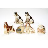 Royal Crown Derby American Spaniel, Cavalier King Charles Spaniel, two Molly Dogs,