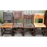 Four various Cromwellian joined oak back stools, 17th Century and later,