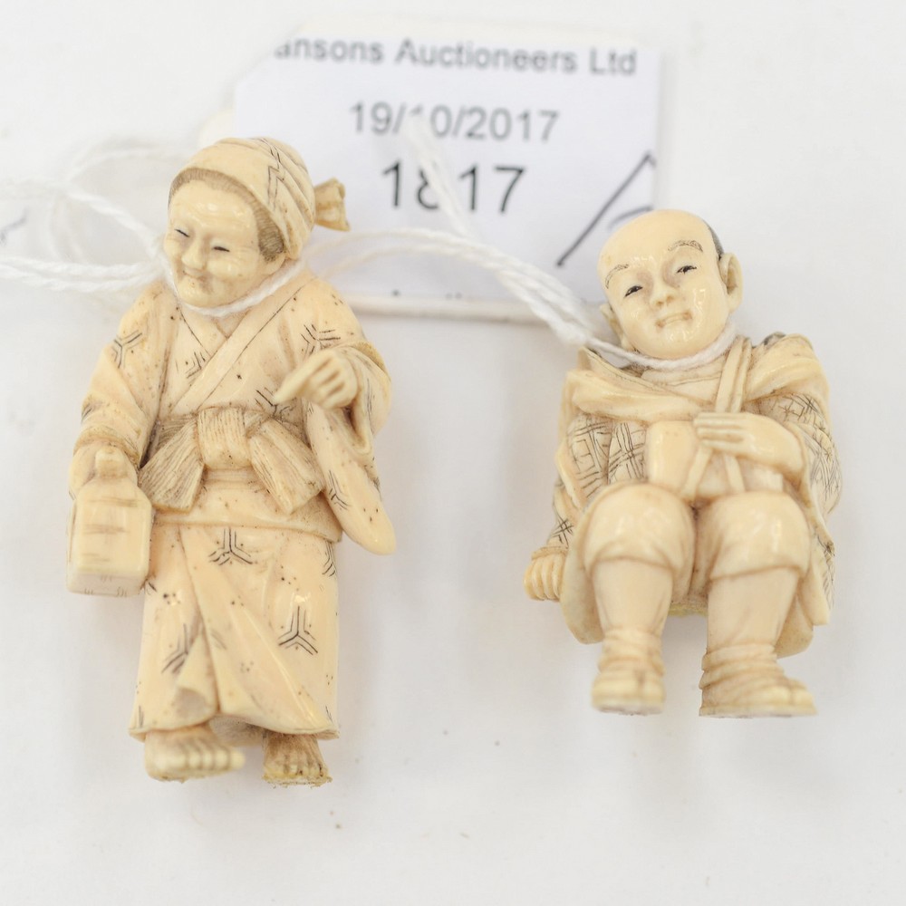 Two Japanese ivory miniature okimono,