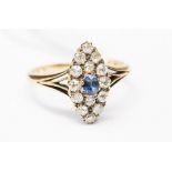 A sapphire and diamond marquise clasped cluster ring, size M,