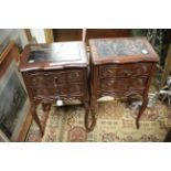 A pair of French style two drawer bedside lamp tables,