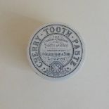 A Staffordshire round Monochrome pot lid base, Cherry Toothpaste, H.