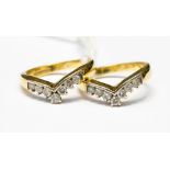 Two eighteen carat gold and diamond wish bone rings, approx ring size I and I½,