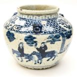 Blue and white Chinese vase, raised dragon decoration to the shoulders,