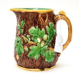 *****WITHDRAWN***SJ**A Minton jug, pattern 553, majolica pattern of oak leaves on tree trunk,