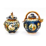 Two Chinese glazed terracotta moulded vases, avoid form,