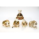 Three Royal Crown Derby Imari Bears, with Drummer Bear and one further Bear (five items,