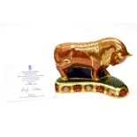 A Royal Crown Derby first quality Harrods Bull, limited edition 336/400, certificate,
