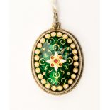 A green enamel and paste set pendant, in yellow metal,