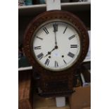 A 19th Century walnut veneered and parquetry inlaid eight day wall clock, probably American,
