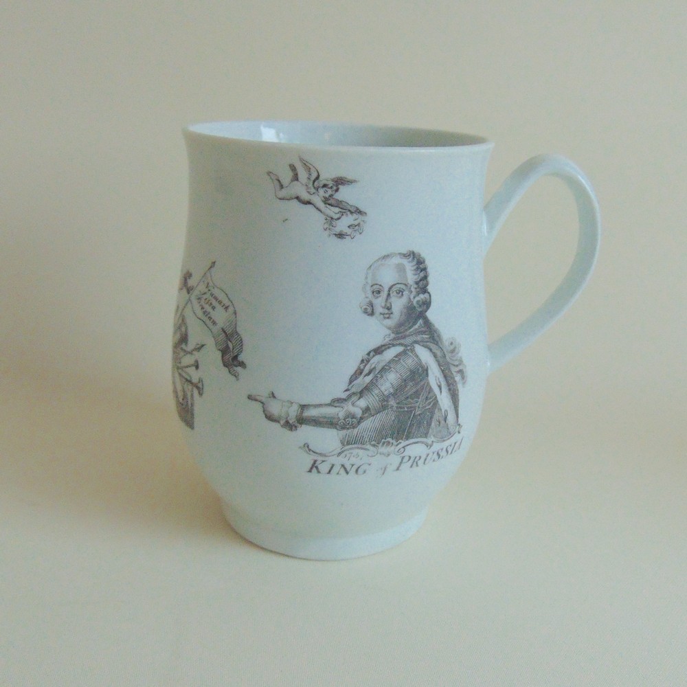 A Worcester Hancock printed large mug, King of Prussia, circa 1790, 8.5 cm diameter approx, 11.