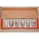 An original box containing five of six Coronation Street glasses, circa 1960s, Ena Sharples,