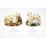 Royal Crown Derby Leopard Cub with Lion Cub, both limited edition 656/1500,