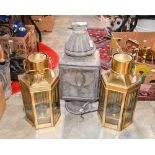 Two brass carriage oil lamps;