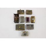 One bag containing eight brass and EPNS matchbox covers and a silver plated card holder by James