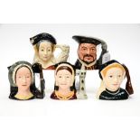 A Royal Doulton character jug collection of Henry VIII and four wives, comprising Henry VIII D6647,