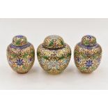 A set of three Chinese Champleve enamelled ginger jars,