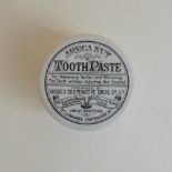 A Staffordshire round Monochrome pot lid and base, Areca Nut Toothpaste,