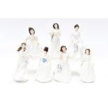 Seven Royal Doulton figures, boxed, including Amanda, Melody, Embrace, Greetings, Joy,