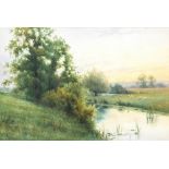 Alfred Ashdown Box (British, fl.1879-1910) A river landscape Signed l.l.