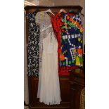 A crepe silk ivory long evening dress (small), a Zara long dress, size 14, black and white,