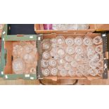Two boxes of assorted glassware, including wine glasses, Port glasses, Sherry glasses, tumblers,