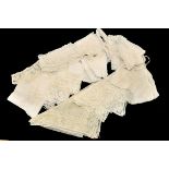 A quantity of handmade lace items to include Fichus, handkerchiefs, lapettes and squares,