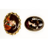 An enamel and gilt metal portrait brooch BAL initials,