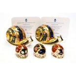 Two Royal Crown Derby Garden Snails, limited edition numbers 253/4500 and 363/4500,