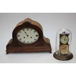 A large oak mantle clock, 8 day movement,