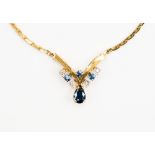 A diamond and sapphire 9ct gold necklace,