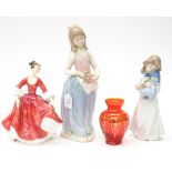 Two Spanish figurines by Nao and Nadal and a Royal Doulton figure 'Stephanie' 2811 HN and a small