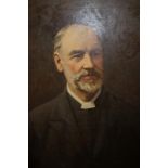 A 20th century portrait of a vicar, oil on canvas, unsigned. Approx. 77cm x 64cm.