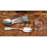 A set of five silver teaspoons initialed to finial,