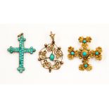 A 19th century turquoise set cross and a 19th century turquoise set Maltese cross yellow metal