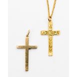 A 9ct gold cross and chain, together with another 9ct gold cross, approx 4.