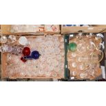 Two boxes of glassware to include two water sets, one possibly Webb, etched tumblers,