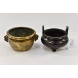 Two Chinese bronze censers, including lions mask handles,