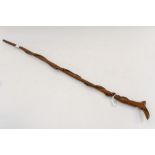 A walking cane with carved duck head collar,