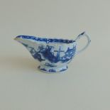 A bow blue and white sauceboat, desirable residence pattern, circa 1760,