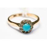 A Victorian turquoise and white stone cluster 9ct gold ring,