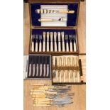 A wooden cased set od fish knives and forks with servers,