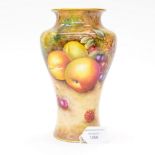 A Royal Worcester fruit painted vase, inverse baluster form, painted by F Higgins,