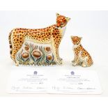 Royal Crown Derby first quality Cheetah, with Cheetah Cub, both limited edition 317/950,