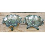 A pair of green Carnival glass dishes (2)