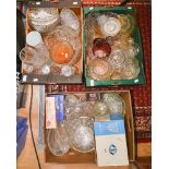 Three boxes of assorted glassware, including signed flash glass, cut glass, pressed glass,