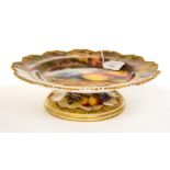 A Royal Worcester fruit painted pedestal comport, 1918, by F Roberts, ogee gadrooned rim,