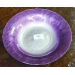 Studio glass bowl having a purple rim fading to a silver coloured centre